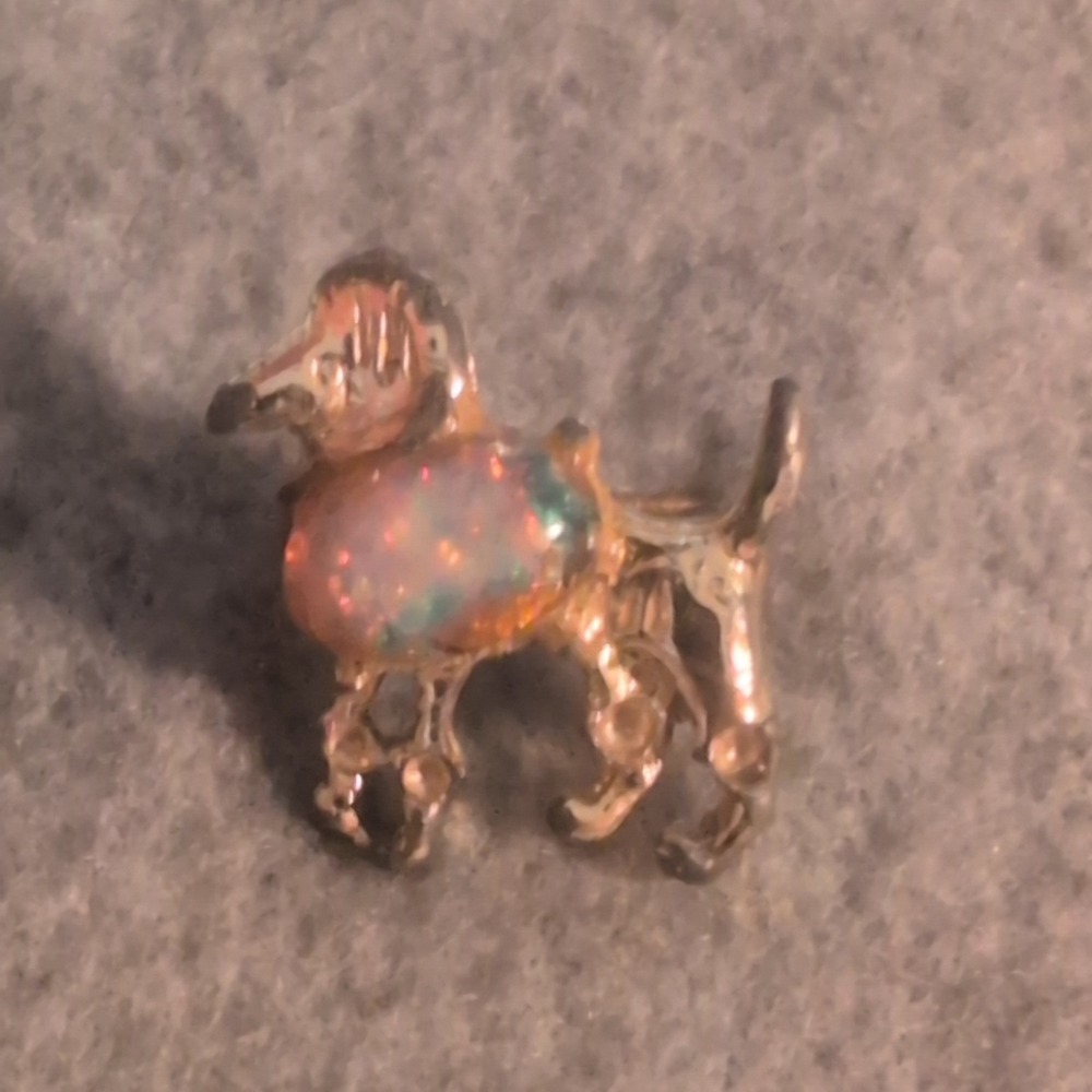 Vintage Opalite Poodle Pin Brooch Rhinestone Enamel Dog Charm Jewelry - Picture 1 of 2